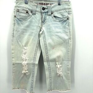 Hydraulic Women's 2x22 Light Wash Distressed Capri Jeans Cropped Denim Y2K